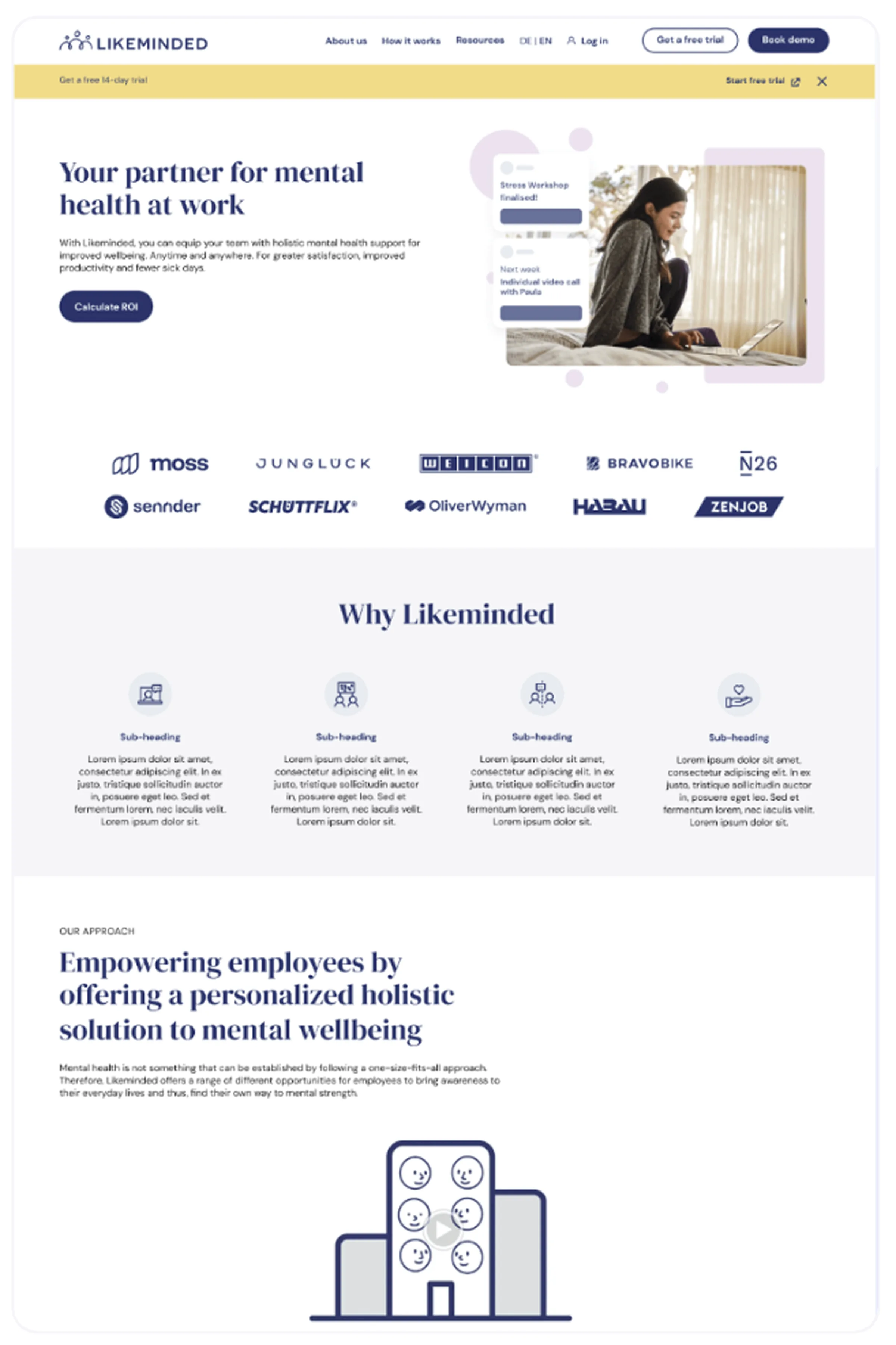 The website before the rebuild: the previous navy identity and placeholder copy on the marketing site
