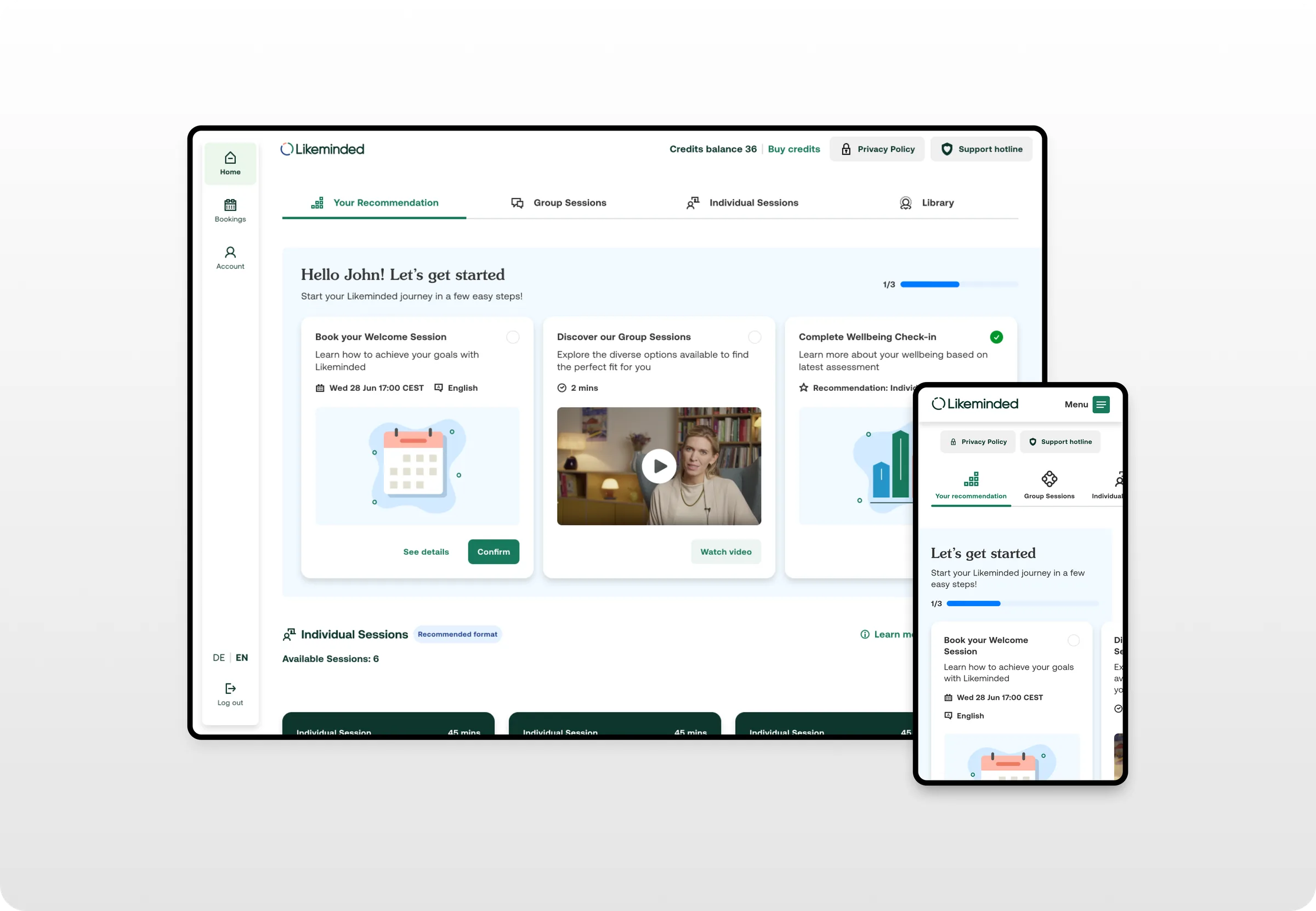 The rebuilt experience: personalised recommendations and a guided getting started checklist on desktop and mobile